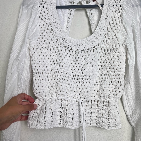 Free People Megan Crochet Top Open Back SZ S IVORY white Boho Cottage Coastal‎ - Picture 4 of 15